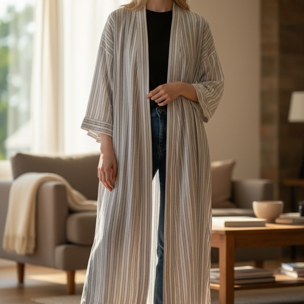 Dior Cream and Blue Striped Kimono